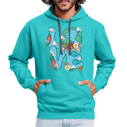 Floral LOVE Earth Day Hoodie - scuba blue/asphalt