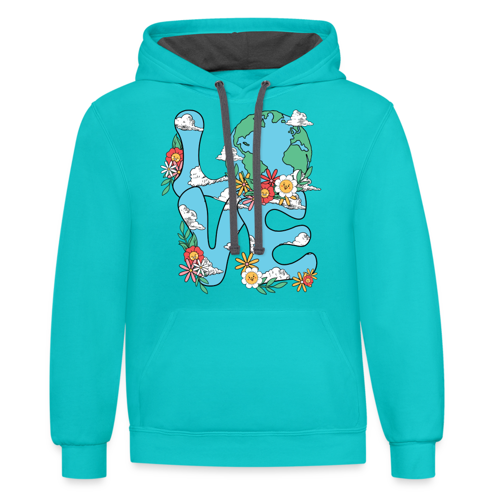 Floral LOVE Earth Day Hoodie - scuba blue/asphalt