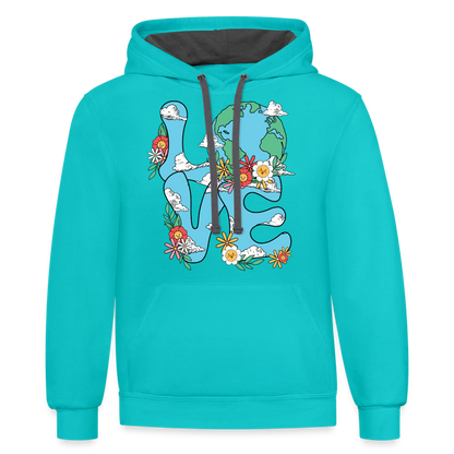 Floral LOVE Earth Day Hoodie - scuba blue/asphalt