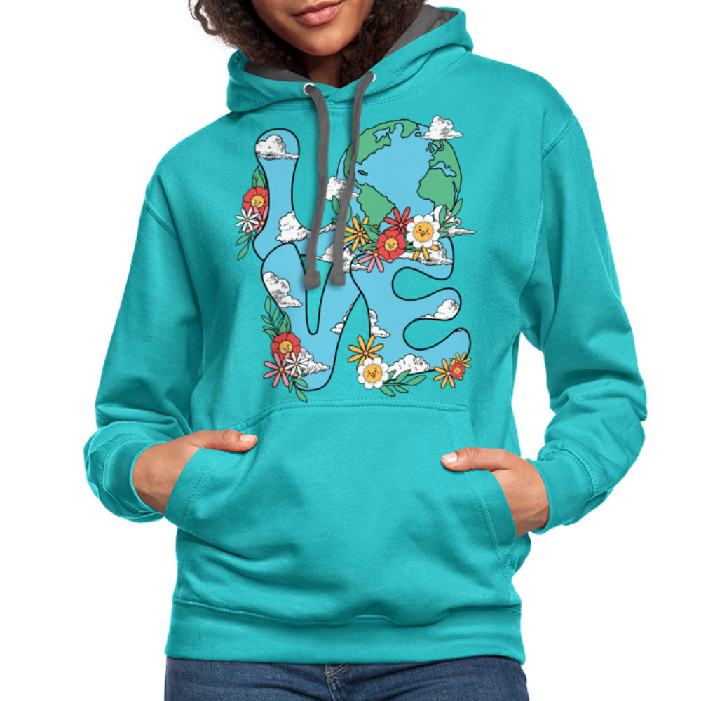 Floral LOVE Earth Day Hoodie - scuba blue/asphalt