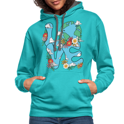 Floral LOVE Earth Day Hoodie - scuba blue/asphalt