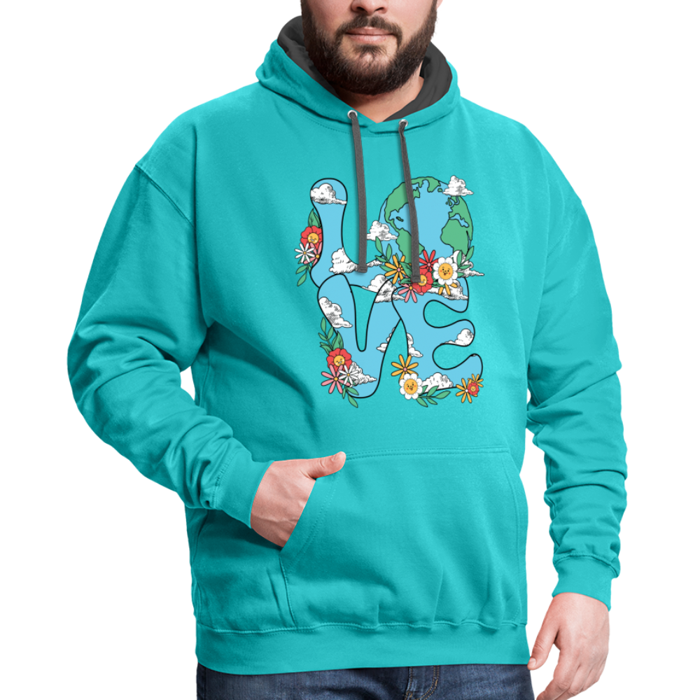 Floral LOVE Earth Day Hoodie - scuba blue/asphalt