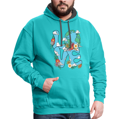 Floral LOVE Earth Day Hoodie - scuba blue/asphalt