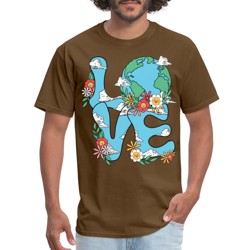 Floral LOVE Earth Day T-Shirt - brown