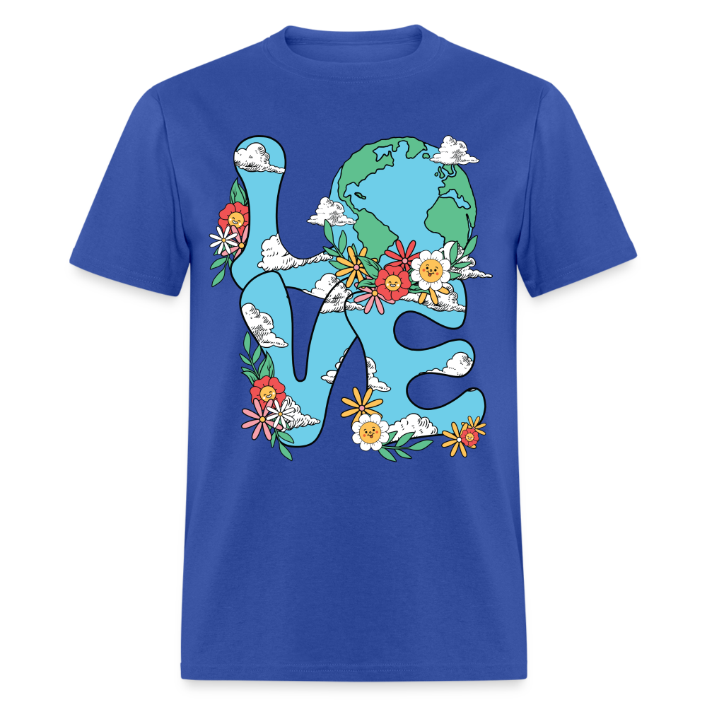 Floral LOVE Earth Day T-Shirt - royal blue