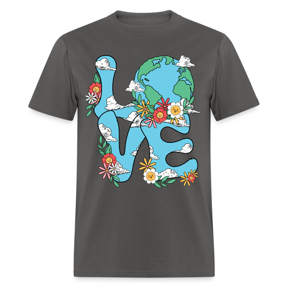 Floral LOVE Earth Day T-Shirt - charcoal