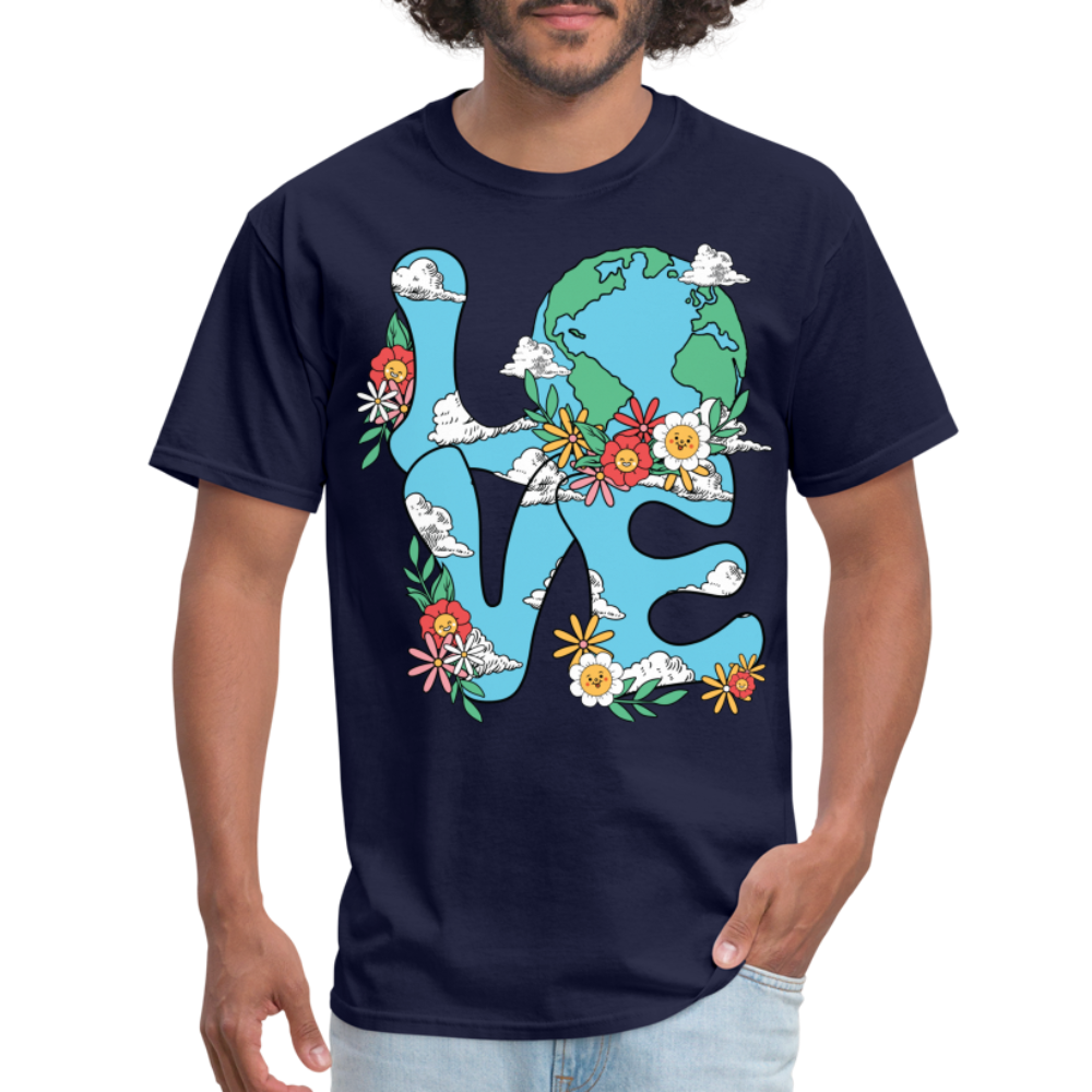 Floral LOVE Earth Day T-Shirt - navy