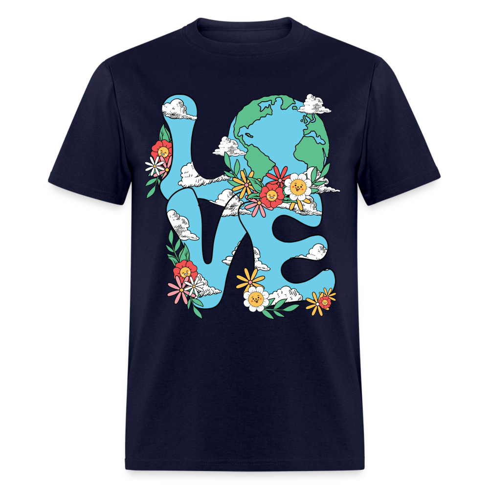 Floral LOVE Earth Day T-Shirt - navy