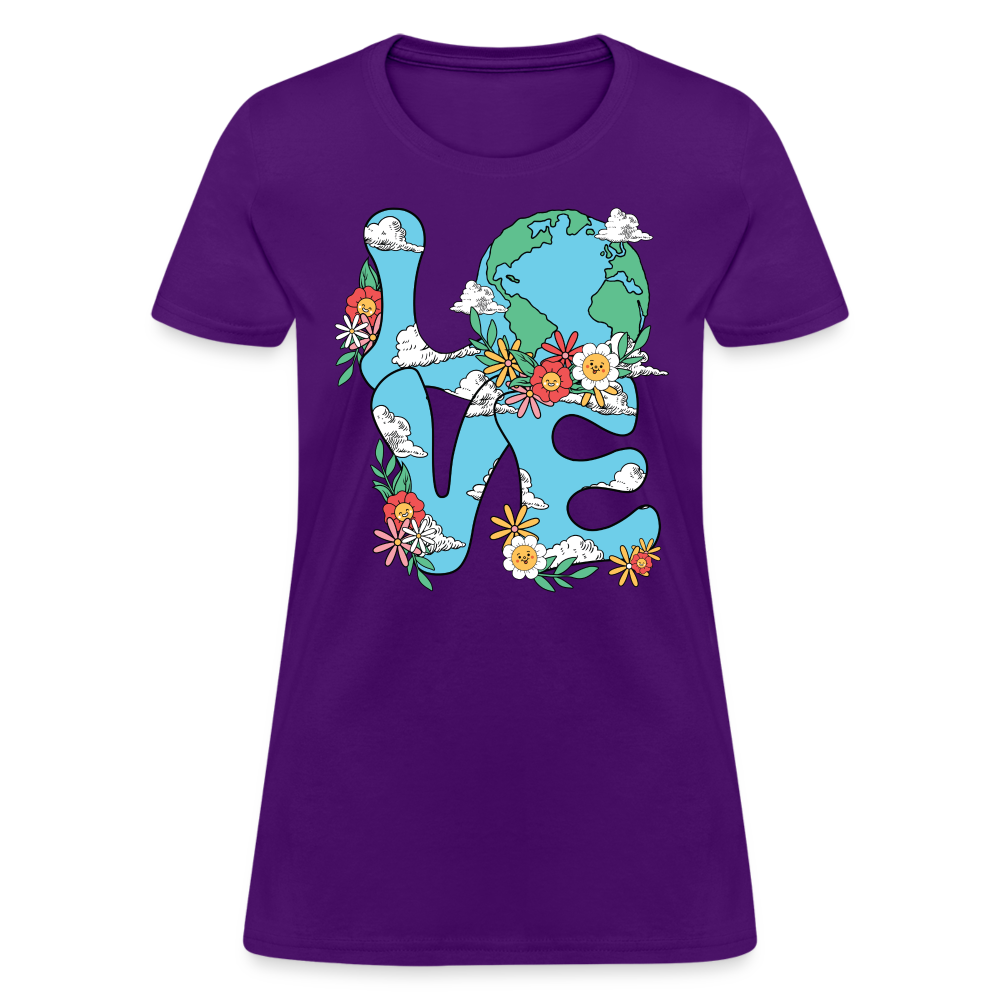 Floral LOVE Earth Day Women's T-Shirt - purple