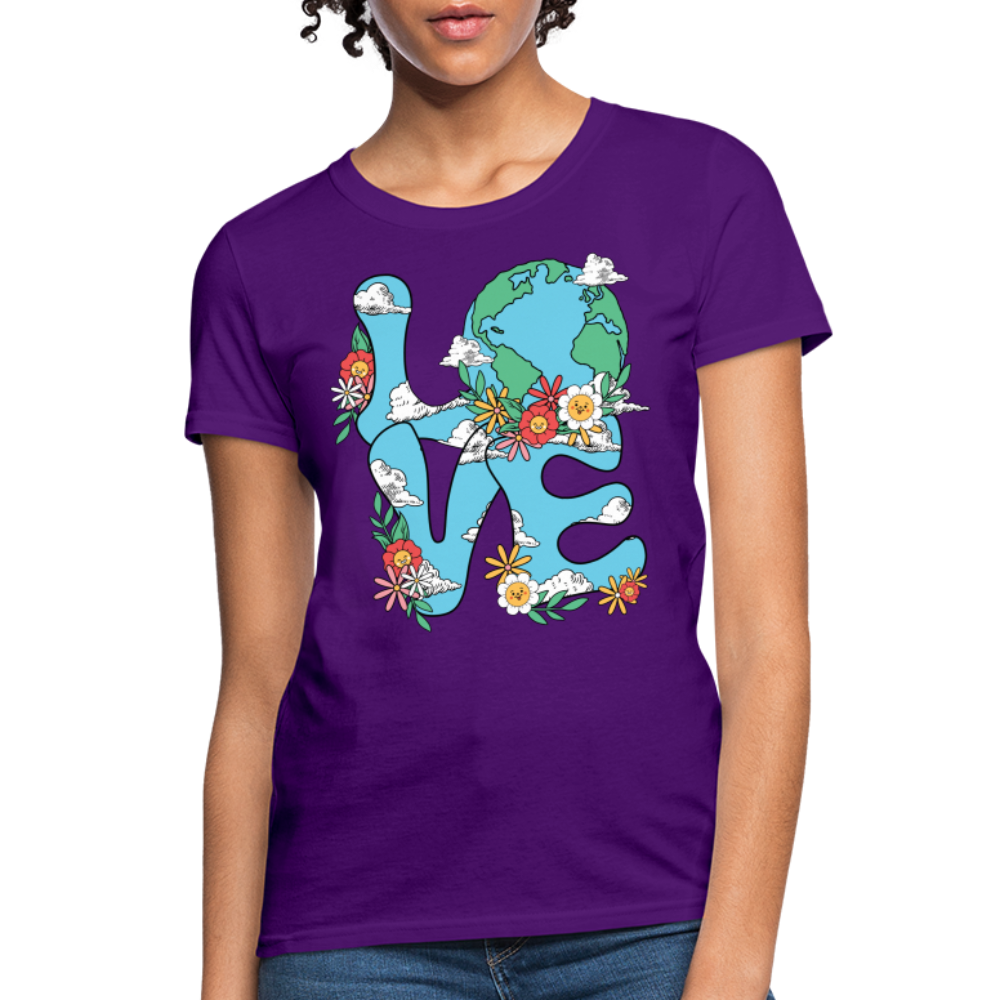 Floral LOVE Earth Day Women's T-Shirt - purple