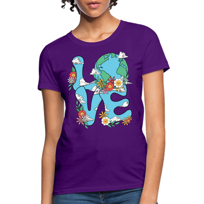 Floral LOVE Earth Day Women's T-Shirt - purple