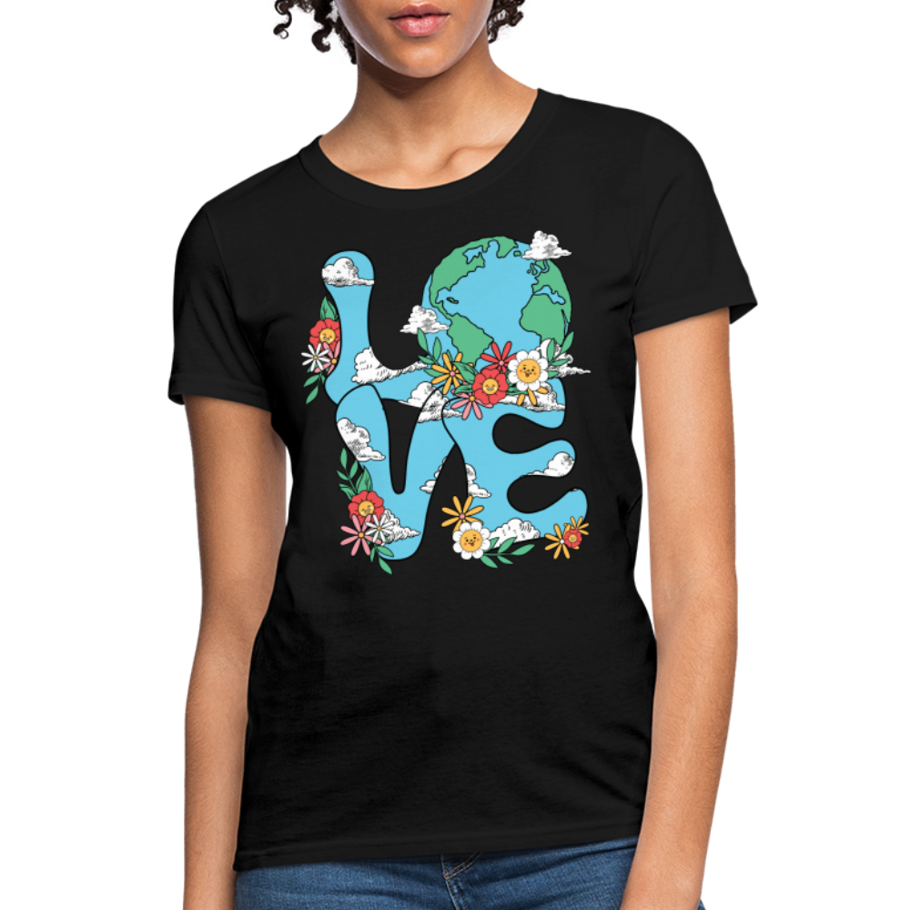 Floral LOVE Earth Day Women's T-Shirt - black