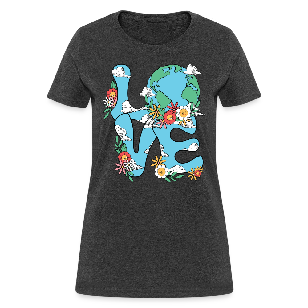 Floral LOVE Earth Day Women's T-Shirt - heather black