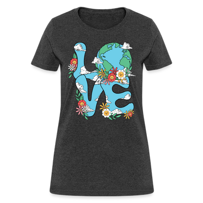 Floral LOVE Earth Day Women's T-Shirt - heather black