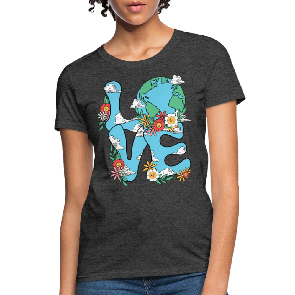 Floral LOVE Earth Day Women's T-Shirt - heather black