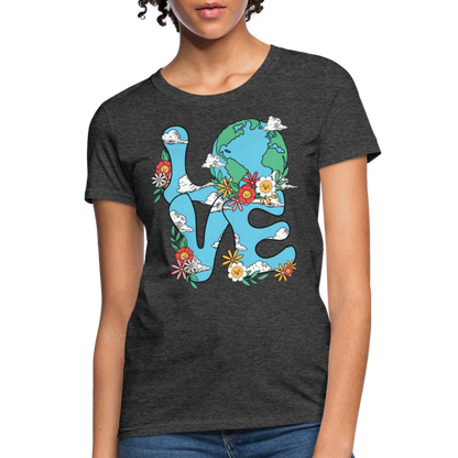 Floral LOVE Earth Day Women's T-Shirt - heather black