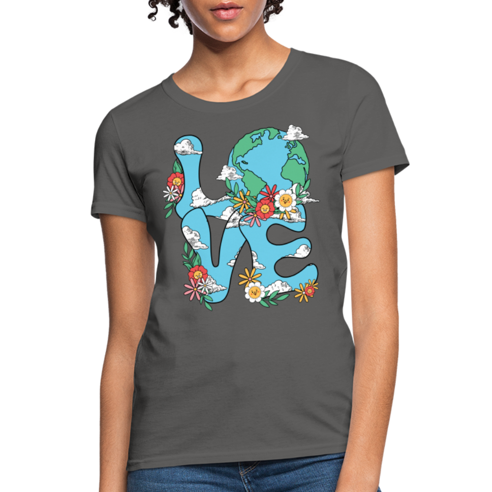 Floral LOVE Earth Day Women's T-Shirt - charcoal