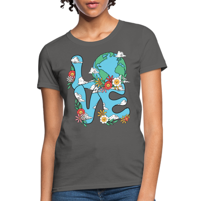 Floral LOVE Earth Day Women's T-Shirt - charcoal