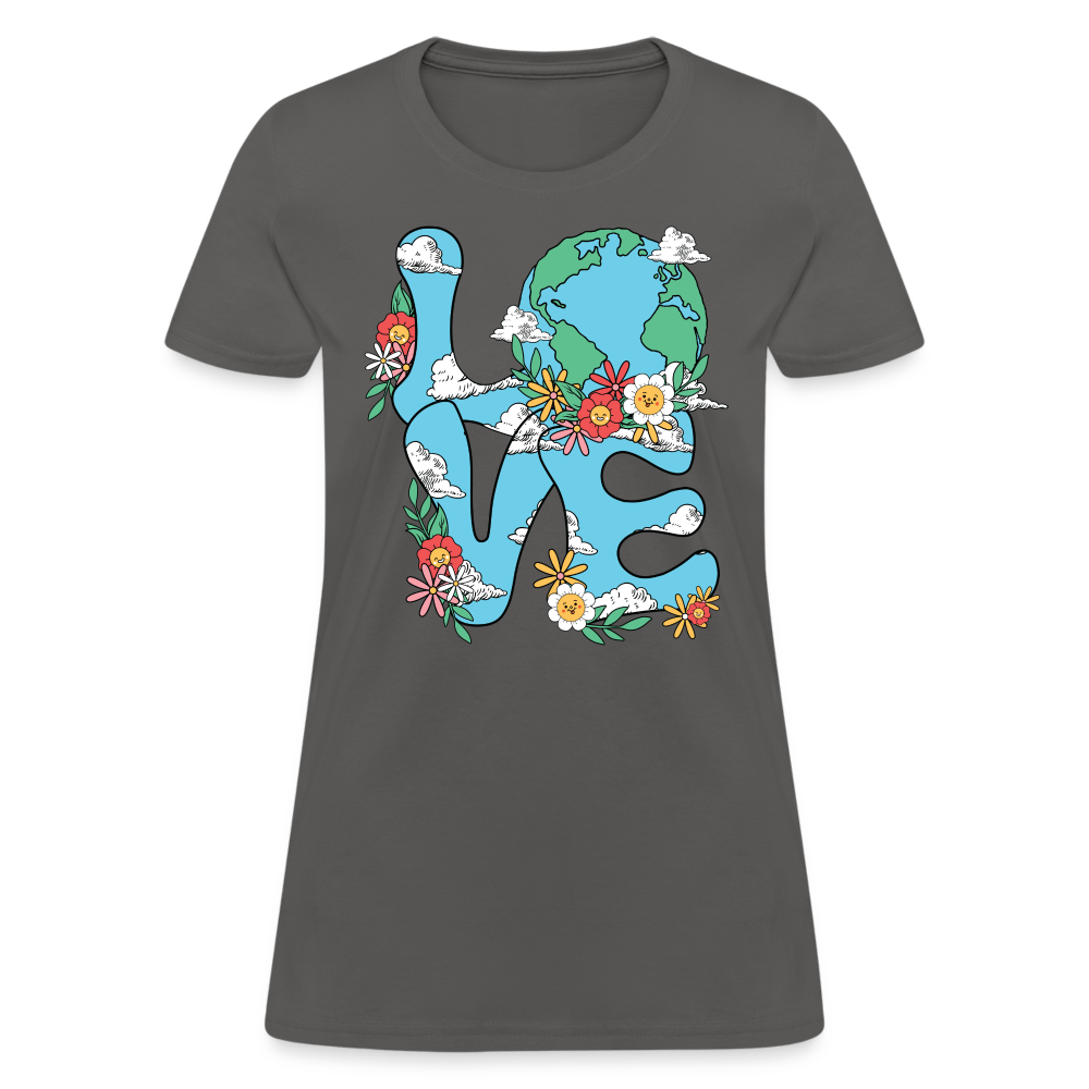 Floral LOVE Earth Day Women's T-Shirt - charcoal