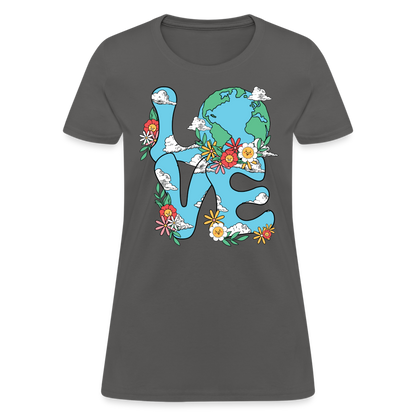 Floral LOVE Earth Day Women's T-Shirt - charcoal