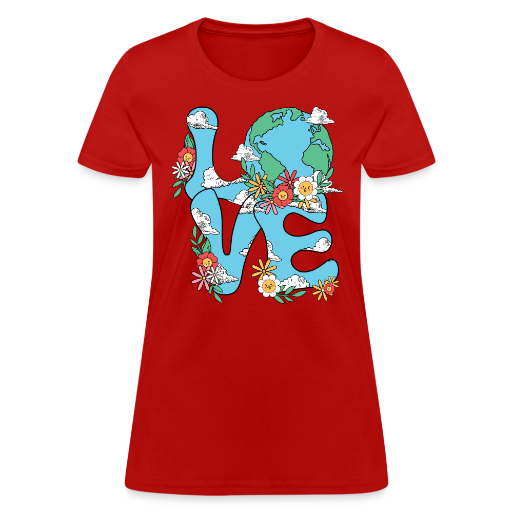 Floral LOVE Earth Day Women's T-Shirt - red