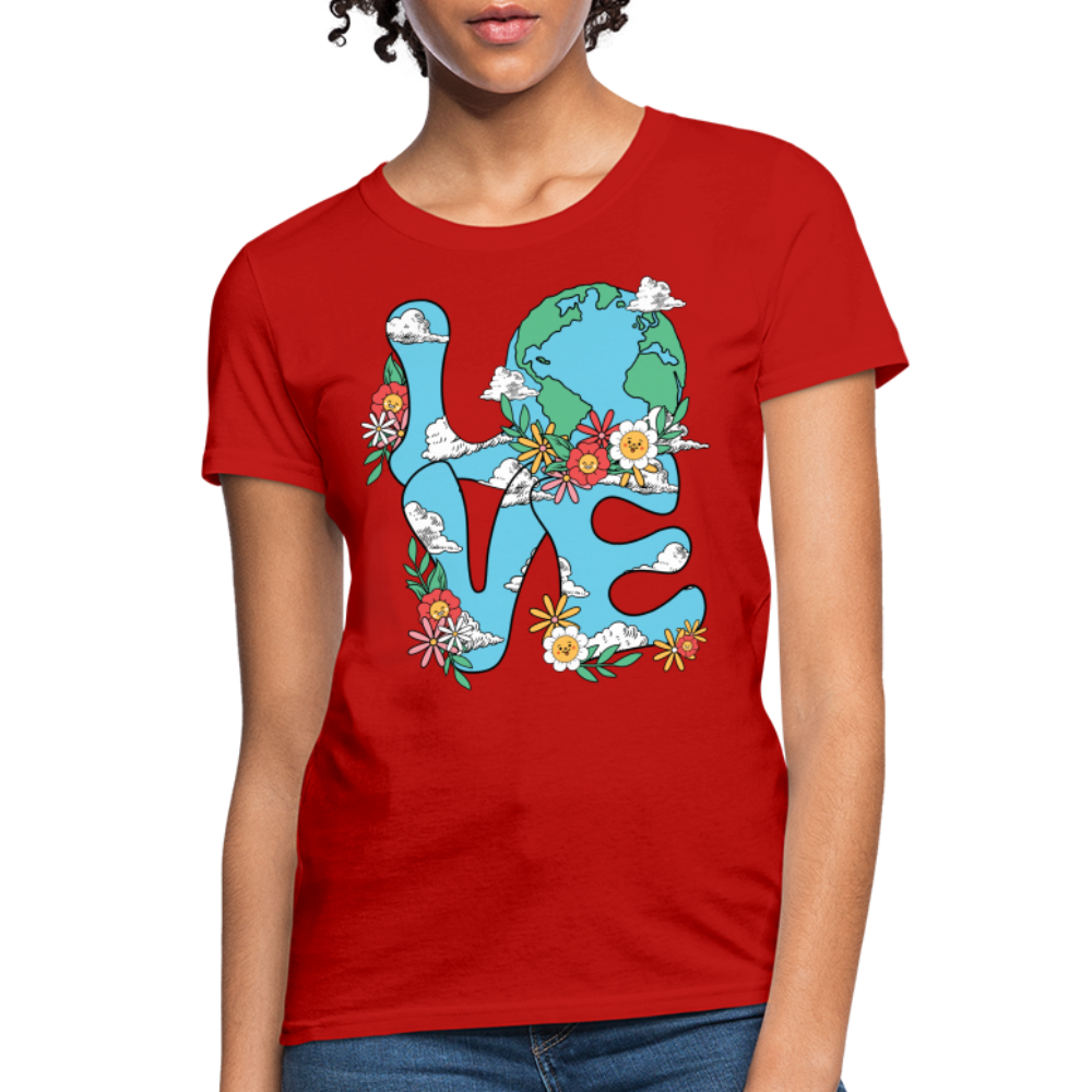 Floral LOVE Earth Day Women's T-Shirt - red