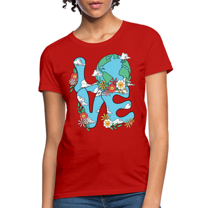 Floral LOVE Earth Day Women's T-Shirt - red