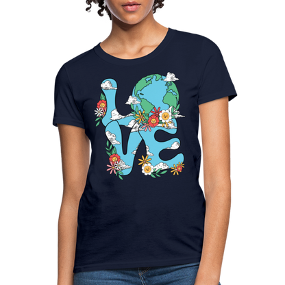 Floral LOVE Earth Day Women's T-Shirt - navy