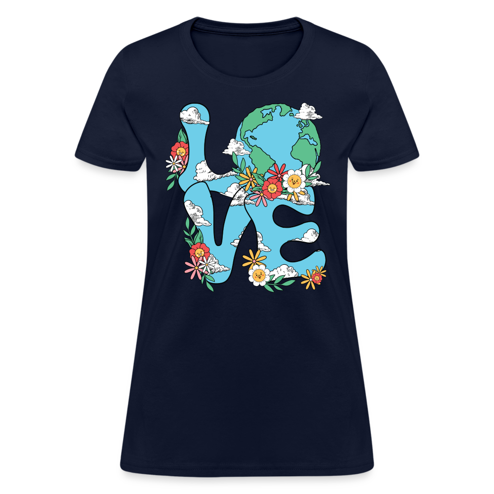 Floral LOVE Earth Day Women's T-Shirt - navy