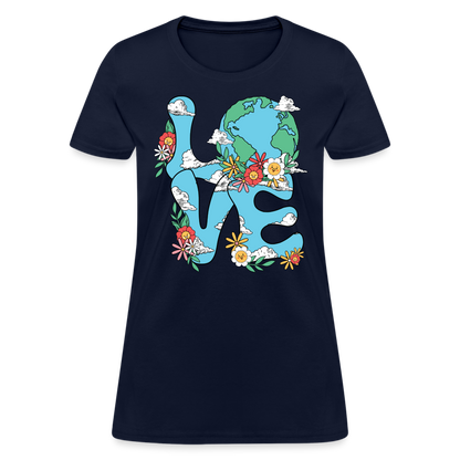 Floral LOVE Earth Day Women's T-Shirt - navy