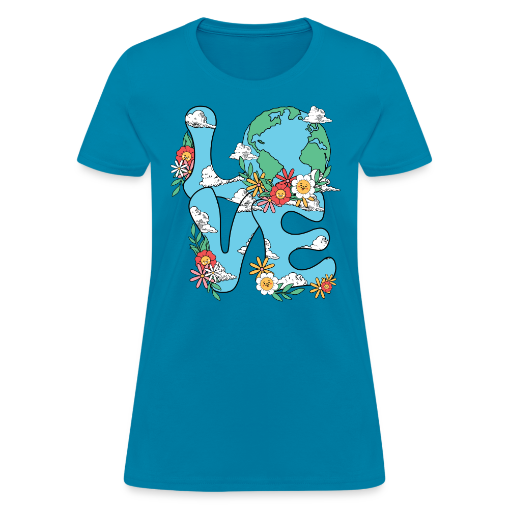 Floral LOVE Earth Day Women's T-Shirt - turquoise