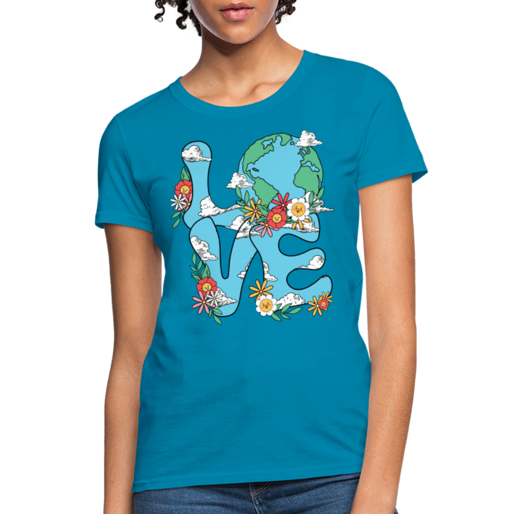 Floral LOVE Earth Day Women's T-Shirt - turquoise