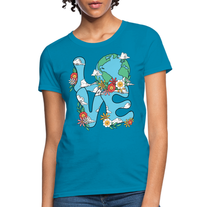 Floral LOVE Earth Day Women's T-Shirt - turquoise