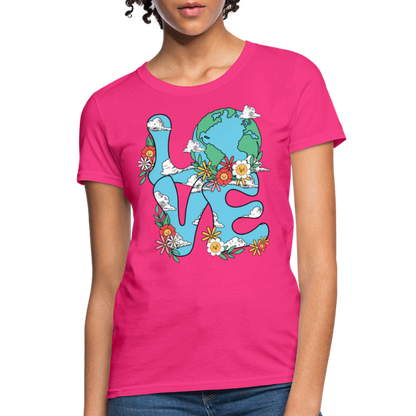 Floral LOVE Earth Day Women's T-Shirt - fuchsia