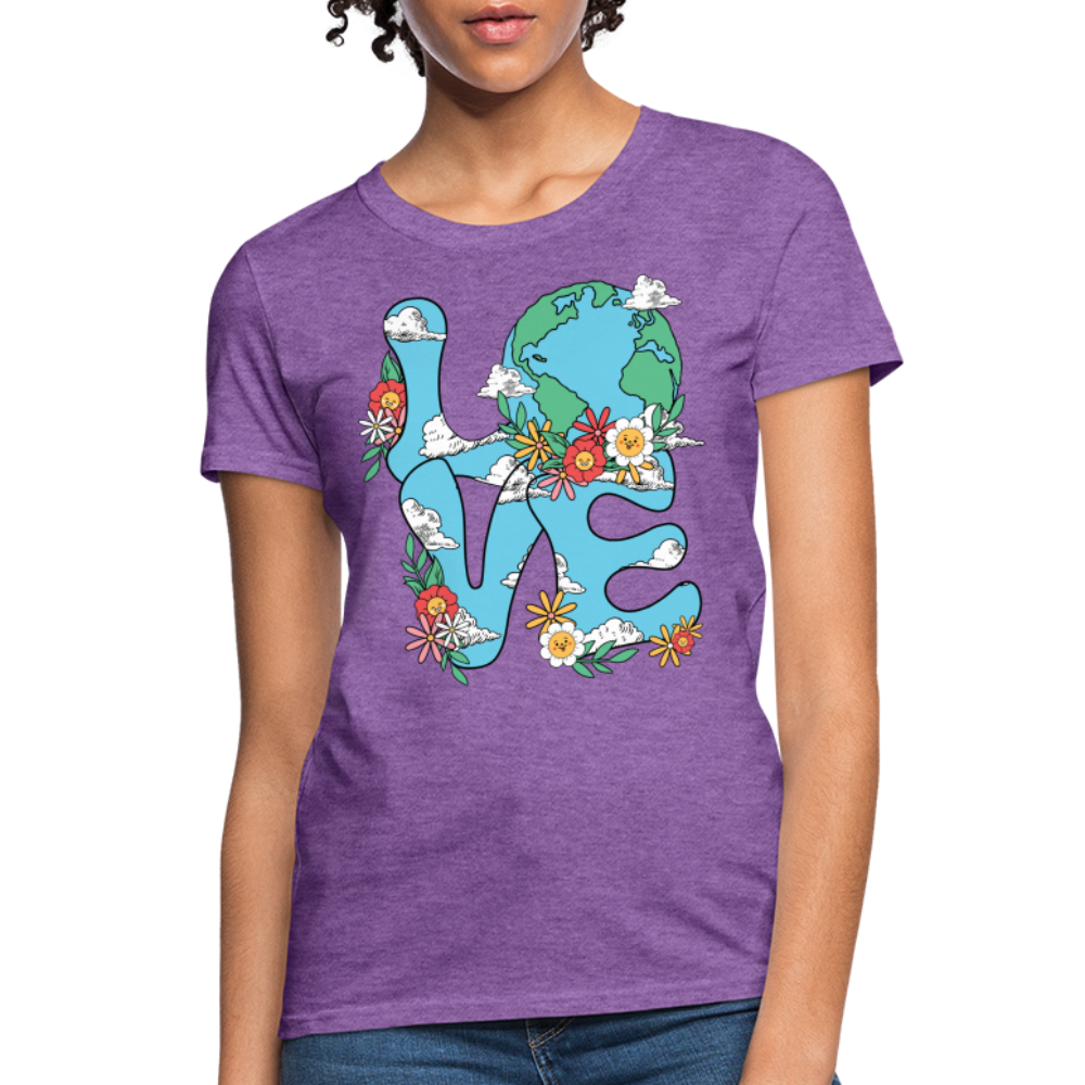 Floral LOVE Earth Day Women's T-Shirt - purple heather