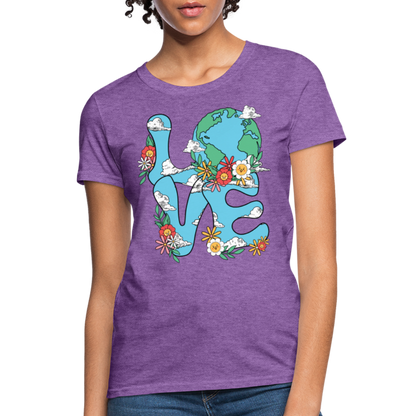 Floral LOVE Earth Day Women's T-Shirt - purple heather