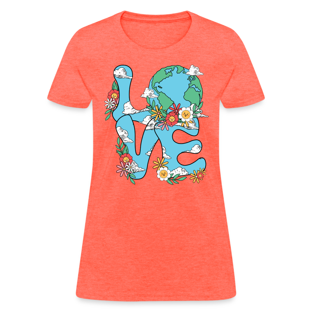 Floral LOVE Earth Day Women's T-Shirt - heather coral