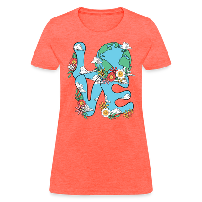 Floral LOVE Earth Day Women's T-Shirt - heather coral