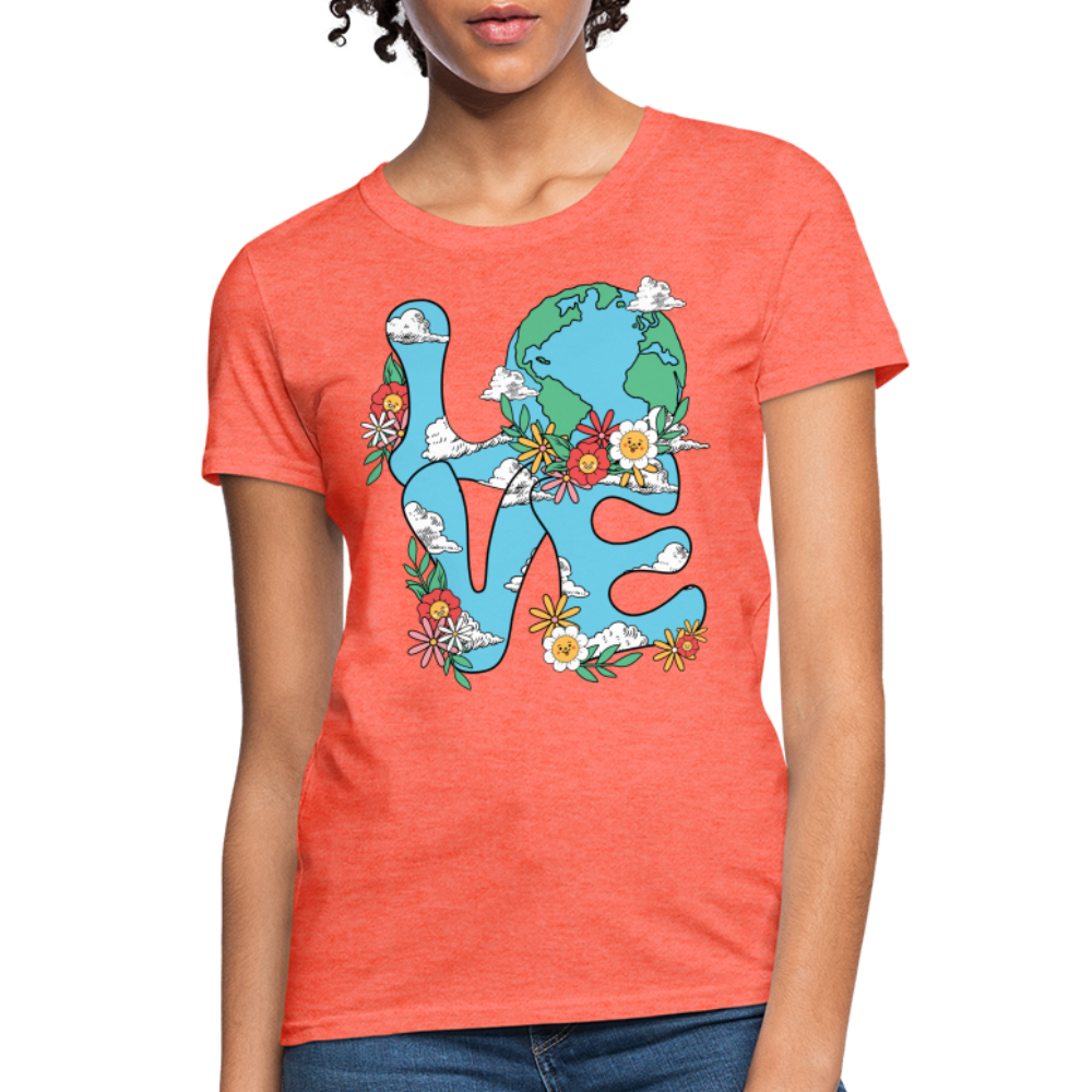 Floral LOVE Earth Day Women's T-Shirt - heather coral