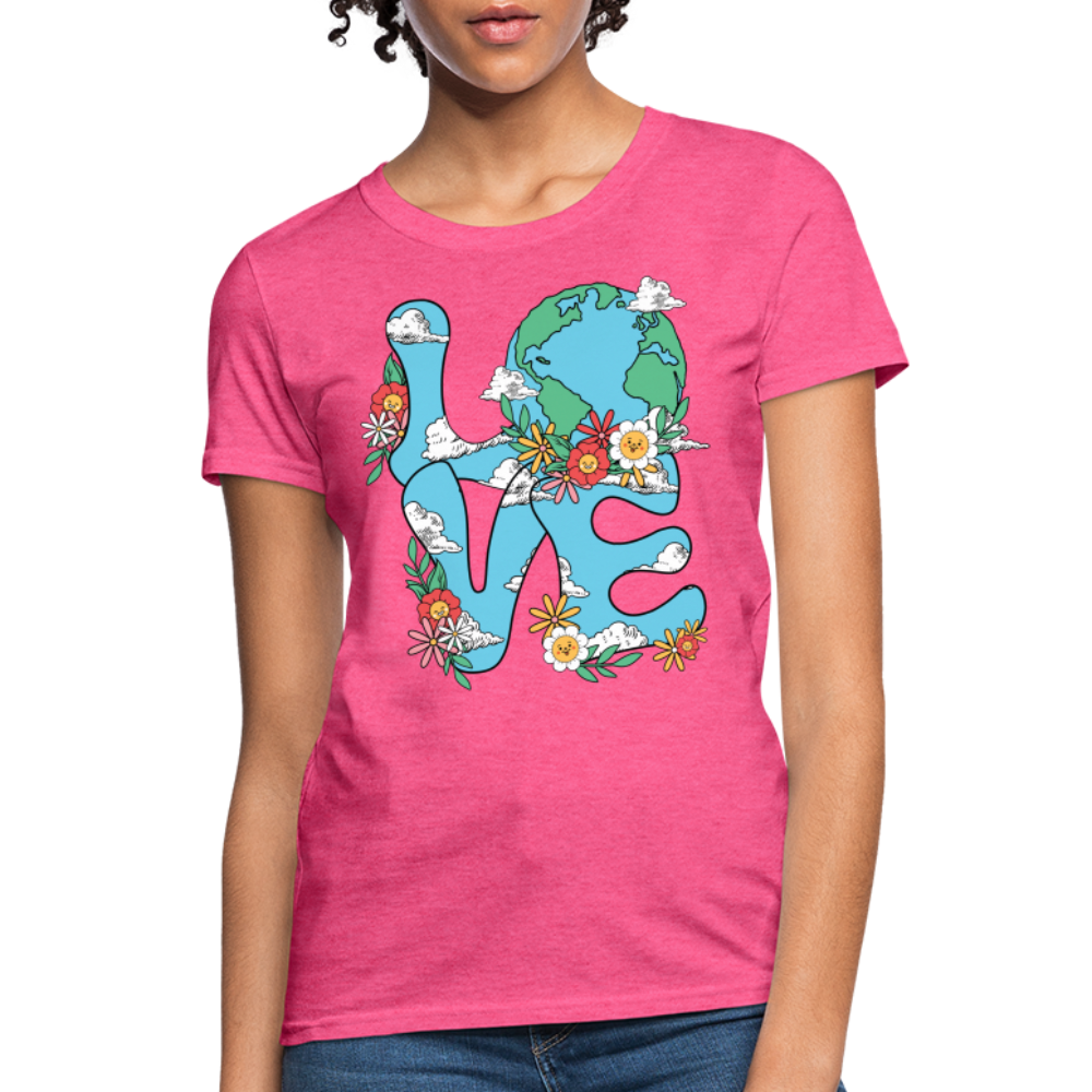 Floral LOVE Earth Day Women's T-Shirt - heather pink