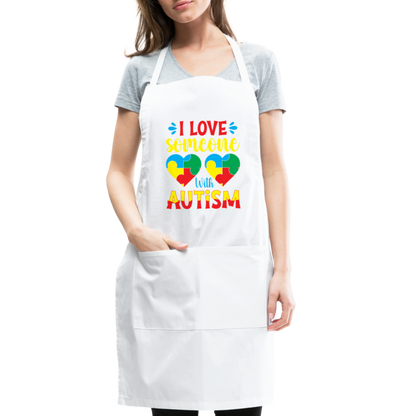 I Love Someone With Autism Adjustable Apron - white