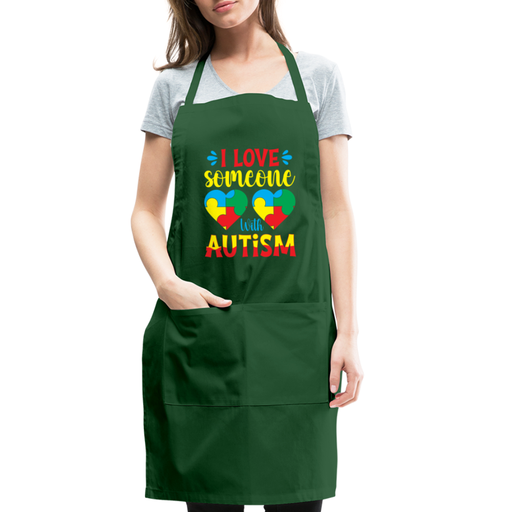 I Love Someone With Autism Adjustable Apron - forest green