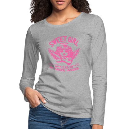 Sweet Girl With A Lil Bit of Anger Issues Women's Premium Long Sleeve T-Shirt - heather gray