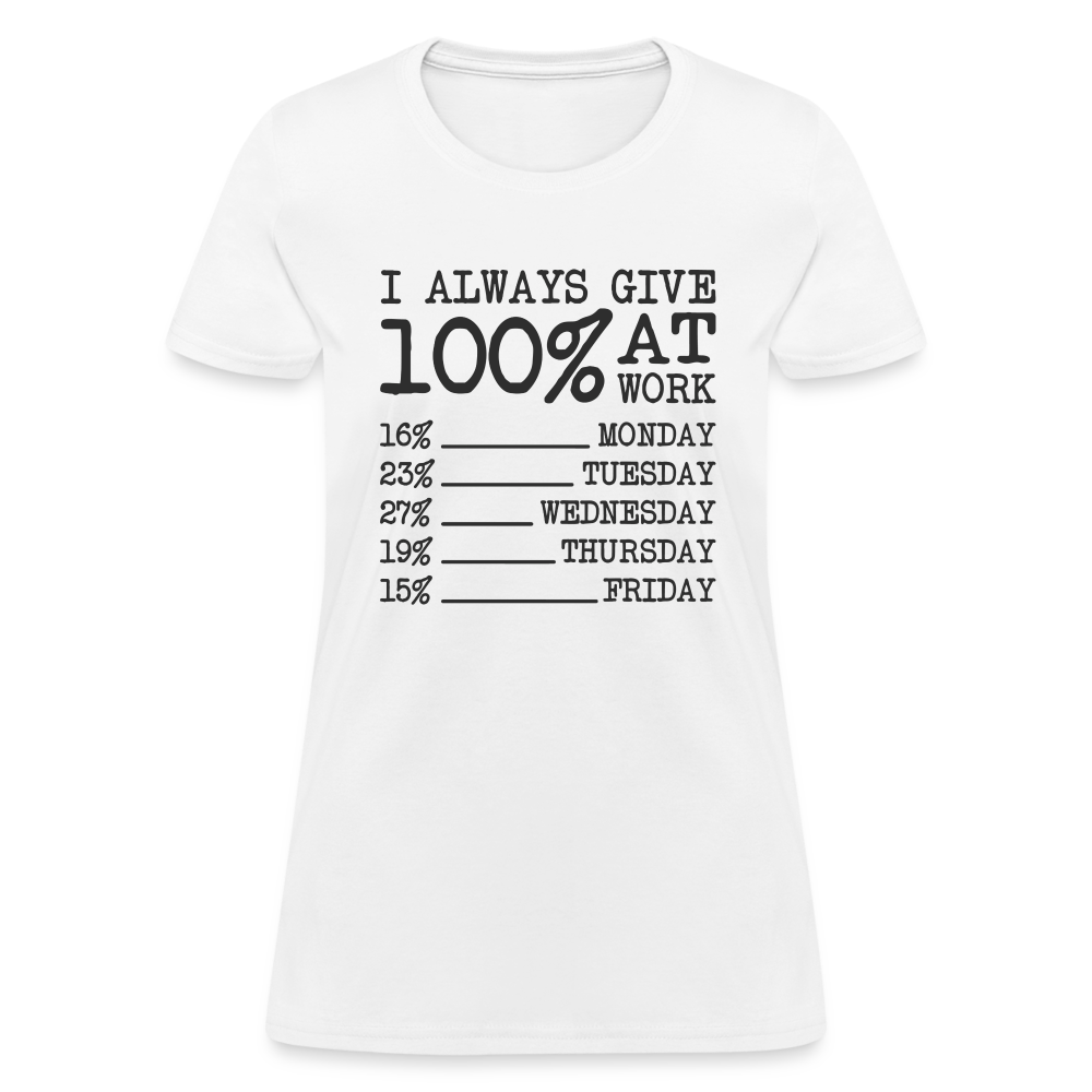I Always Give 100% at Work Women's T-Shirt (Work Humor) - white