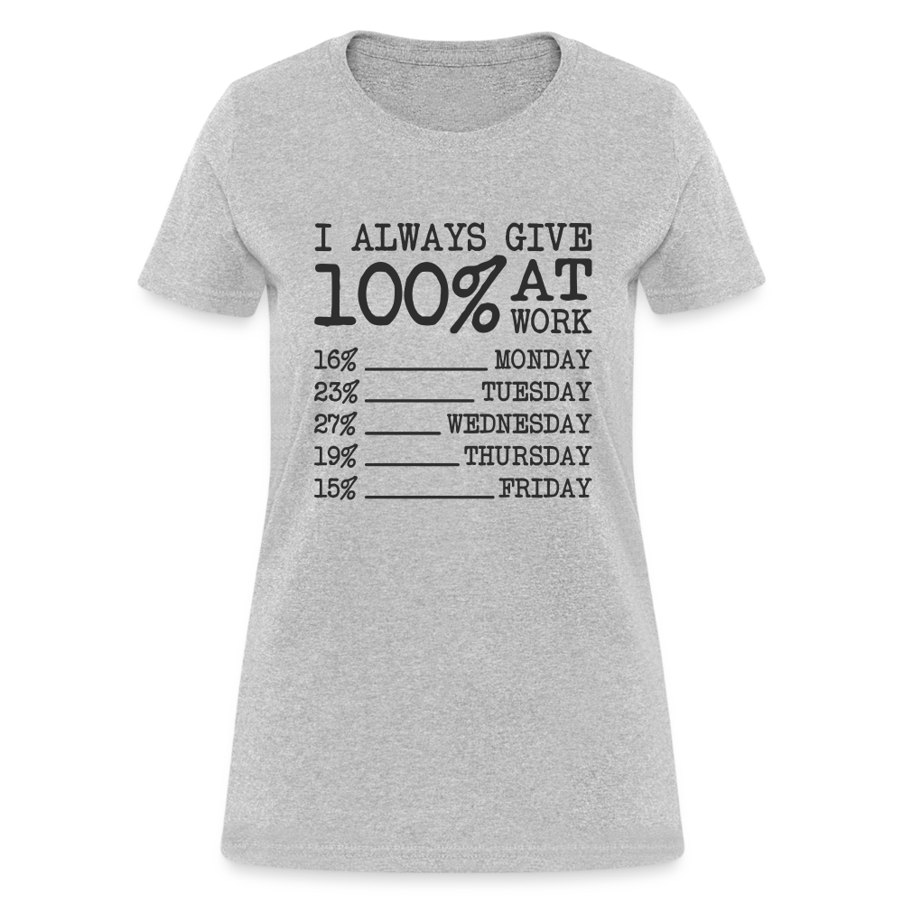I Always Give 100% at Work Women's T-Shirt (Work Humor) - heather gray