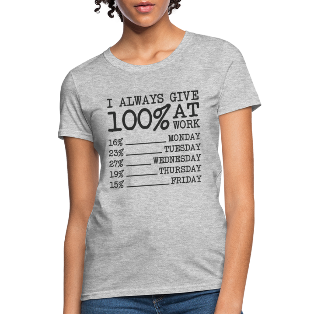 I Always Give 100% at Work Women's T-Shirt (Work Humor) - heather gray