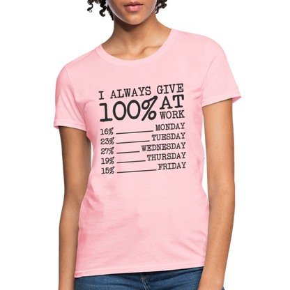 I Always Give 100% at Work Women's T-Shirt (Work Humor) - pink
