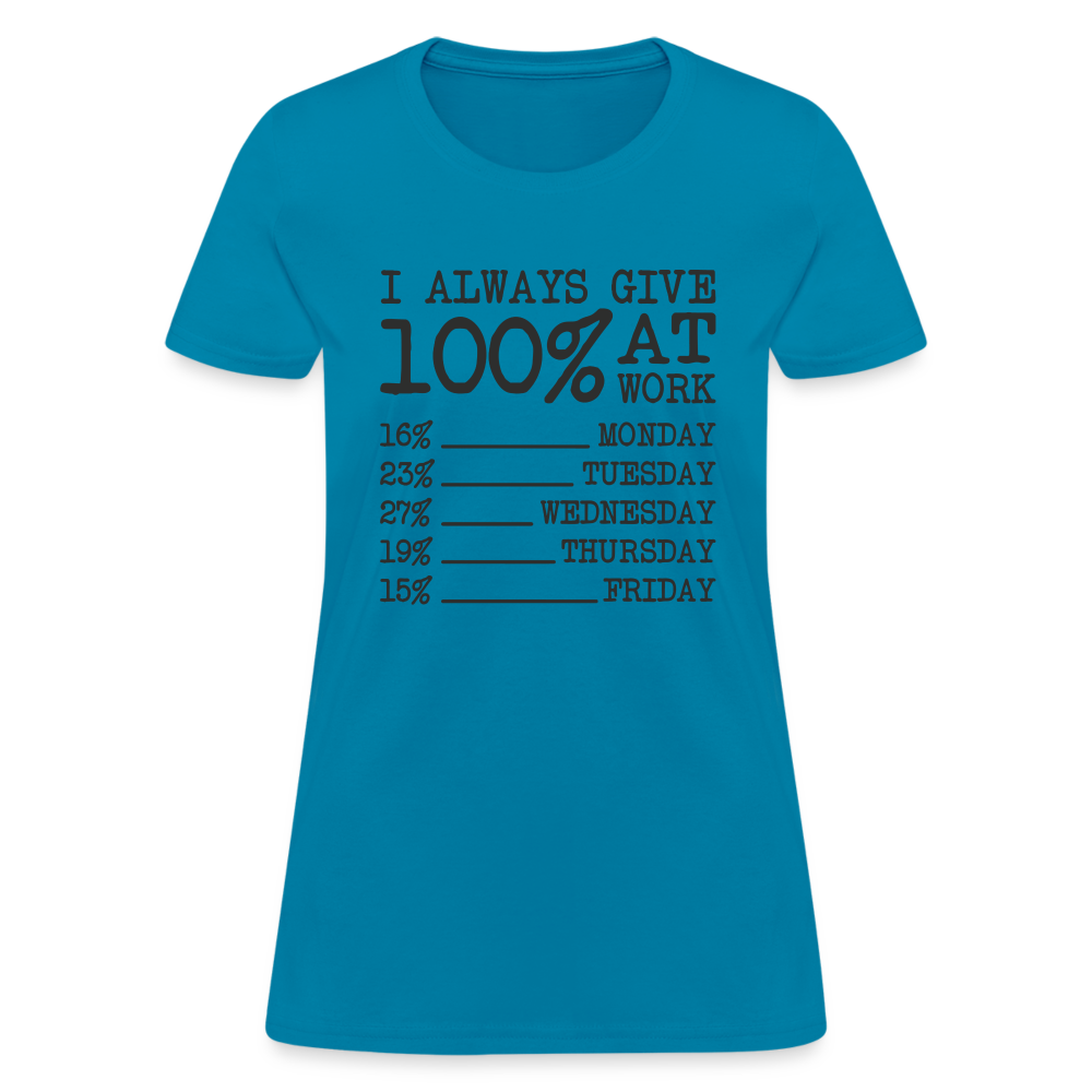 I Always Give 100% at Work Women's T-Shirt (Work Humor) - turquoise