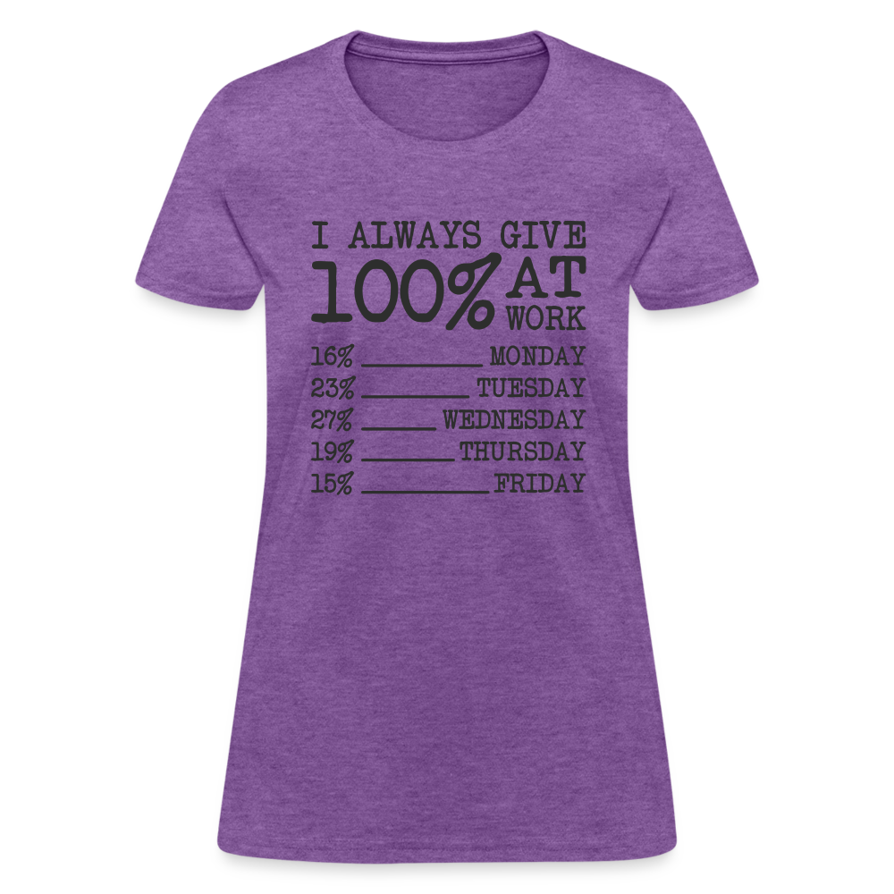 I Always Give 100% at Work Women's T-Shirt (Work Humor) - purple heather