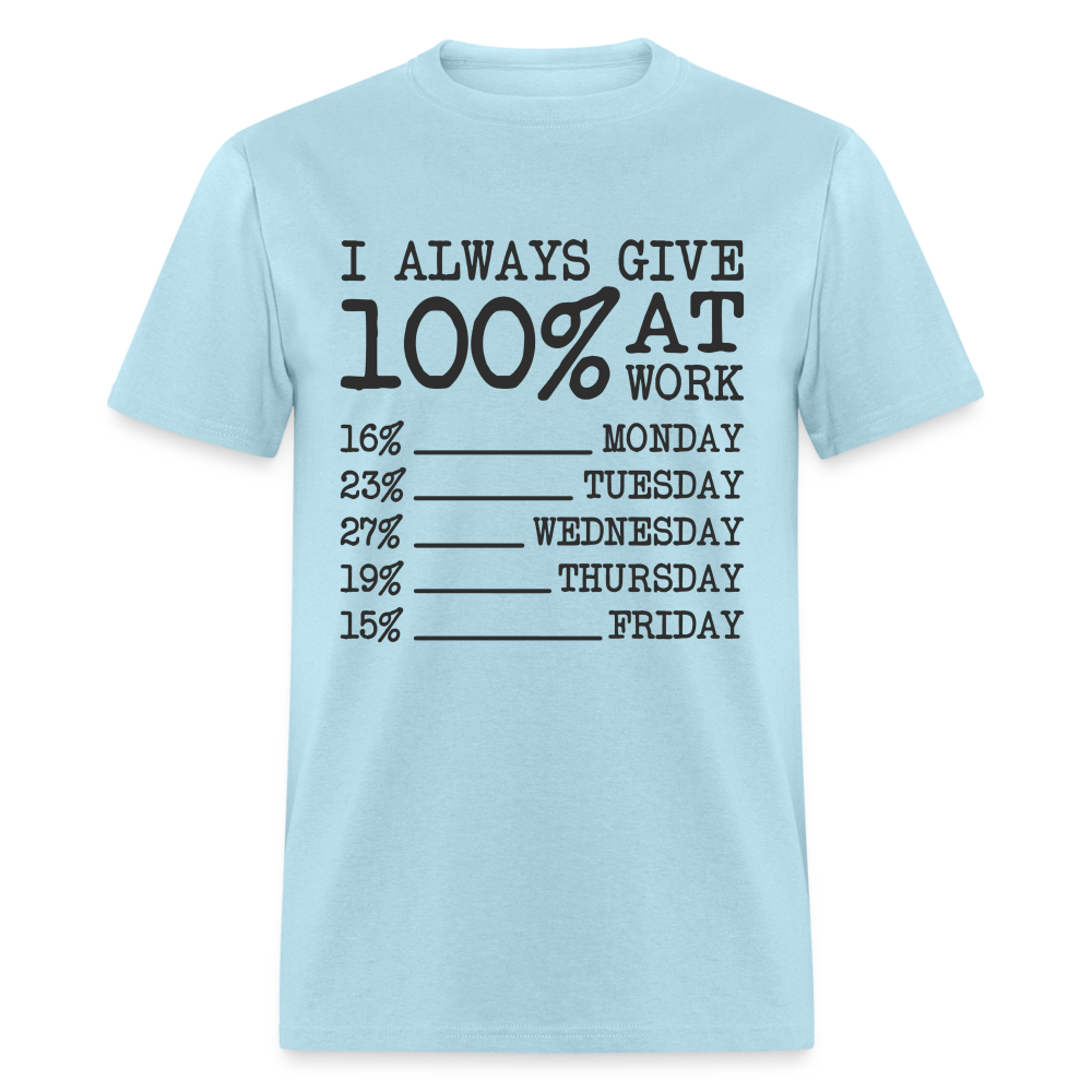 I Always Give 100% at Work T-Shirt (Work Humor) - powder blue